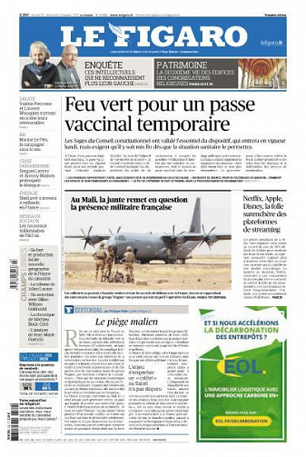 Le Figaro du Samedi 22 et Dimanche 23 Janvier 2022